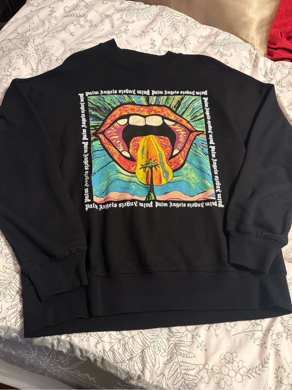 Palm Angels Black Graphic Crewneck Sweater